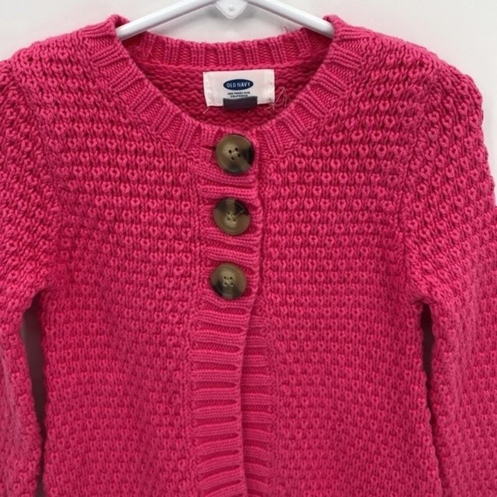 Old Navy 2T girls Cable Knit Swing Cardigan Pink Three button Sweater Open